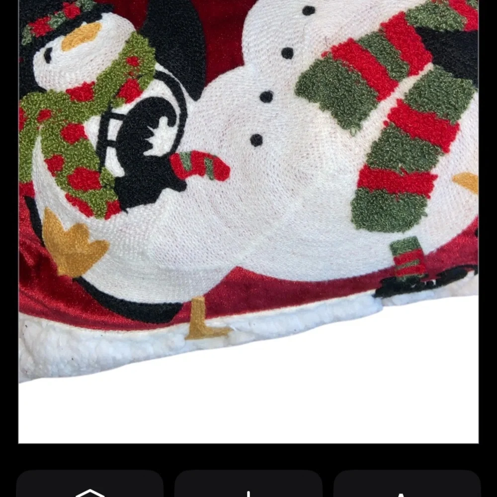Peppermint Red Holiday Pillow with Snowman and Penguins